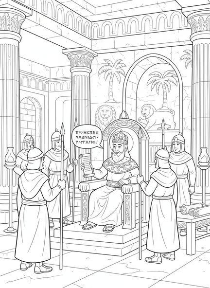König Herodes auf seinem Thron, Ausmalbild von König Herodes für die Sonntagsschule für Kinder im Alter von 5-12 Jahren.