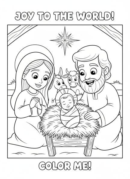 Bébé Jésus dans la crèche, page à colorier Crèche avec Bébé Jésus pour les enfants de 5 à 10 ans