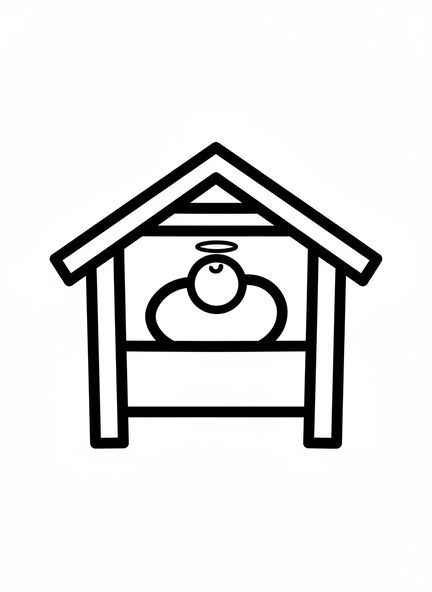 Forme simple de crèche, page à colorier Crèche avec le bébé Jésus pour les tout-petits de 2 à 3 ans.