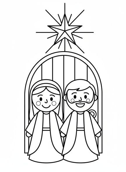 Maria e José, colorir página da Natividade Maria José Sem Lugar para crianças de 3 a 5 anos