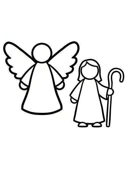 Um grande anjo com asas, página de colorir de anjos pastores para crianças de 2 a 3 anos