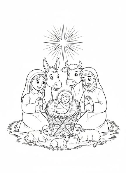 Marie et Joseph, page à colorier de la crèche de Bethléem pour les enfants de 5 à 10 ans