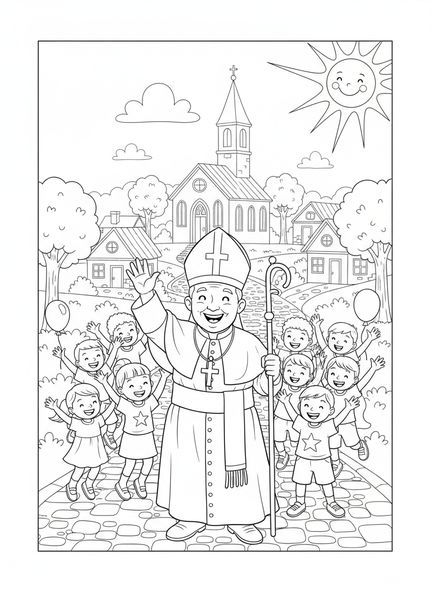 Pape joyeux, page à colorier de Pape pour enfants de 5 à 10 ans