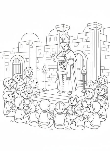 Pape enseignant à une foule, page à colorier du Pape pour les enfants de l'École du dimanche âgés de 5 à 12 ans.
