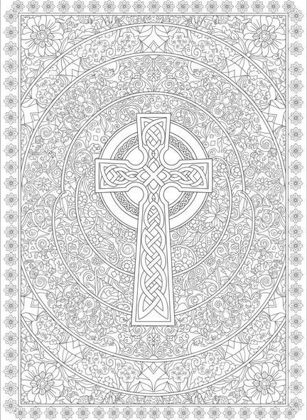Cruz celta, página para colorear de la Cruz celta estilo journaling bíblico para adultos.