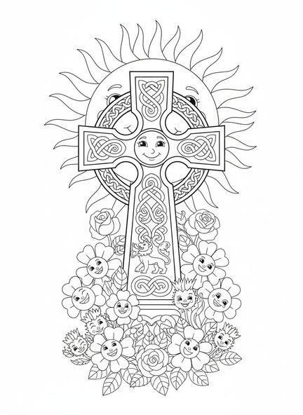 Grand design de croix celtique, page à colorier de croix celtique pour enfants de 5 à 10 ans