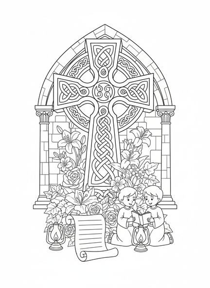 Design de croix celtique, page à colorier de la croix celtique pour les enfants de l'École du dimanche âgés de 5 à 12 ans.