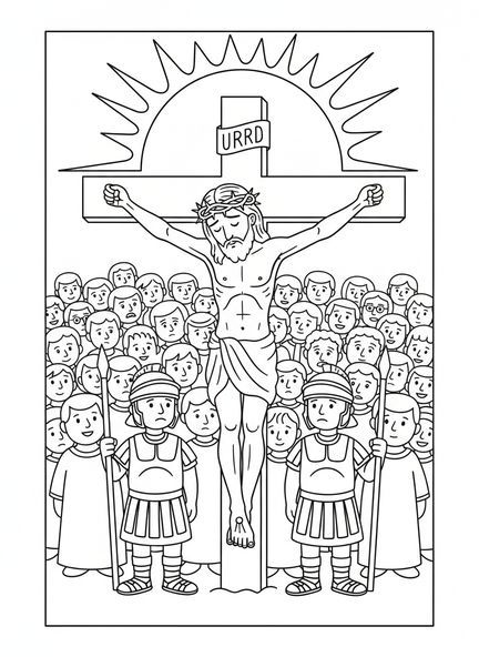 Jesus am Kreuz, Ausmalbild für Kinder im Alter von 5-10 Jahren