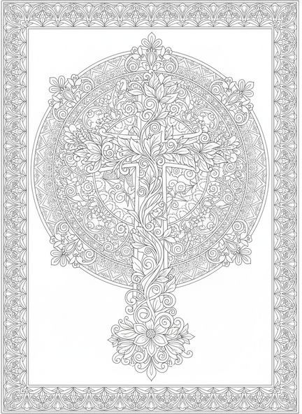 Centre de croix florale, page à colorier de la croix florale pour le style de journalisation biblique pour adultes.