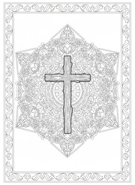 Croix robuste, page à colorier Croix robuste pour adultes dans un style de journal biblique.
