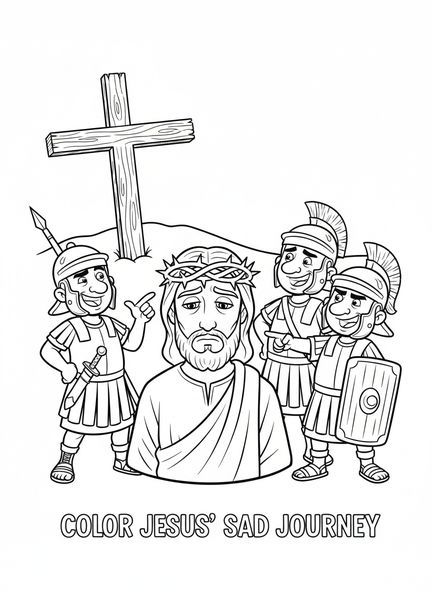 Jésus avec une couronne d'épines, page à colorier Crucifixion Couronne d'Épines pour les enfants de 5 à 10 ans.