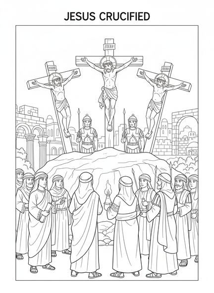 Jésus sur la croix, page à colorier Crucifixion Jésus sur la croix pour les enfants de l'École du dimanche âgés de 5 à 12 ans