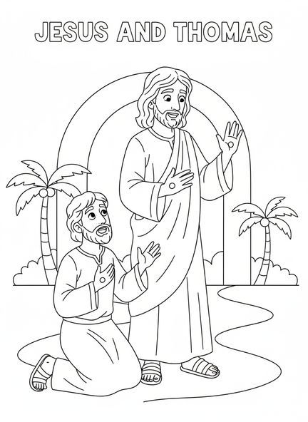 Jesús mostrando las manos, página para colorear de Tomás el incrédulo para niños de 5 a 10 años