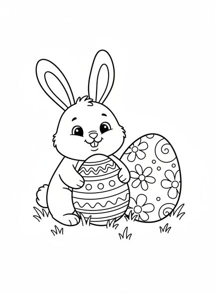 Fröhlicher Hase mit Osterei, religiöse Ausmalbild für Vorschulkinder im Alter von 3-5 Jahren