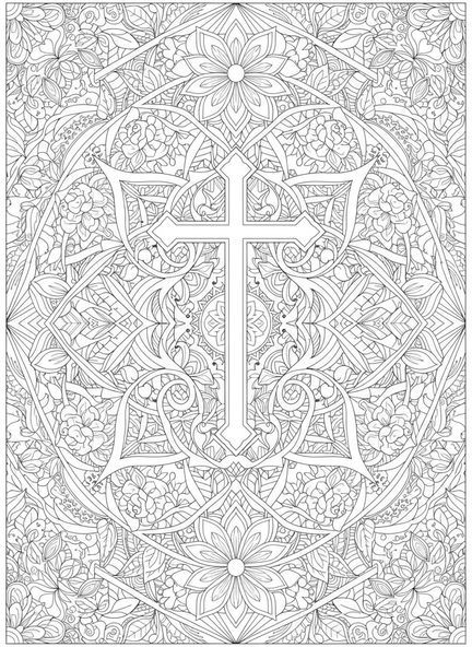 Cruz vazia, página de colorir da Cruz Vazia para adultos no estilo de journaling bíblico.