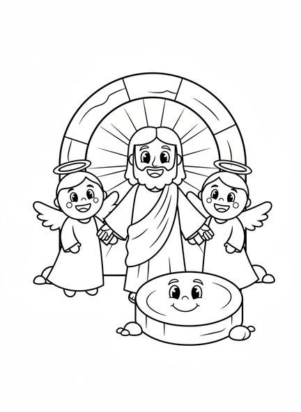 Lächelnder Jesus, Ausmalbild für Ostersonntag für Vorschulkinder im Alter von 3-5 Jahren