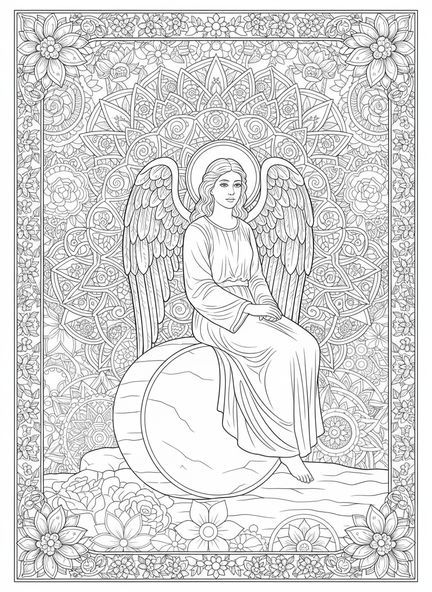 Engelsfigur, Engel am leeren Grab Ausmalbild für Erwachsene im Bibel-Journaling-Stil