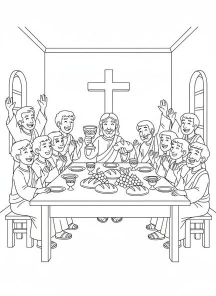 Jesus com cálice, página de colorir do Cálice da Comunhão para crianças de 5 a 10 anos.