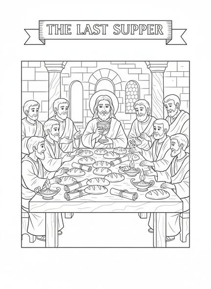 Jésus tenant un calice, page à colorier Calice et Hostie pour les enfants de l'École du dimanche âgés de 5 à 12 ans.