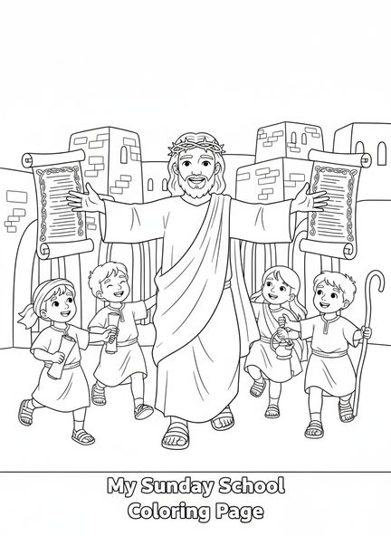 Jesús con una corona, página para colorear de Cristo Rey para niños de la Escuela Dominical de 5 a 12 años