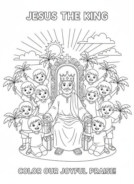 Jésus avec une couronne, page à colorier symbole du Christ Roi pour les enfants de 5 à 10 ans