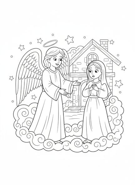 Ángel con alas, página para colorear de Nazaret para niños de 5 a 10 años