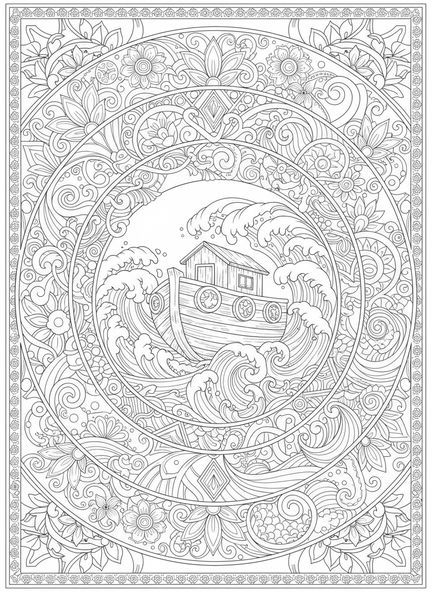 Olas tempestuosas del mar, página para colorear del Mar de Galilea en estilo de journaling bíblico para adultos.