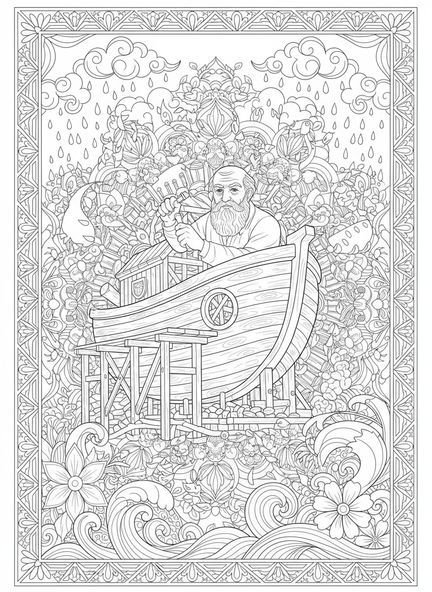 Noé construyendo, página para colorear del corazón de la Biblia estilo journaling.
