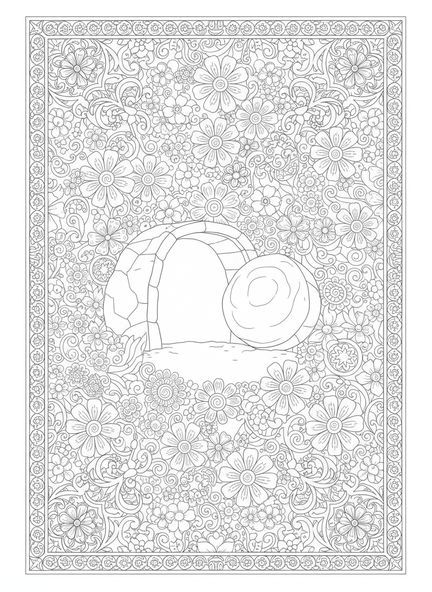 Tumba abierta con piedra removida, página para colorear de la Vigilia Pascual estilo journaling bíblico para adultos.