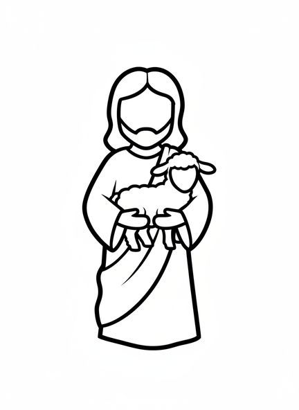 Jesús sosteniendo un cordero, página para colorear de Jesús con cordero para niños de 2 a 3 años.
