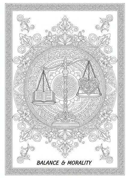 Balanza de la justicia, página para colorear de la Balanza de la Justicia estilo journaling bíblico para adultos.
