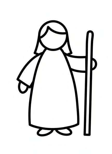 Figura de pastor simple, página para colorear Pastor con Ovejas para niños de 2 a 3 años.