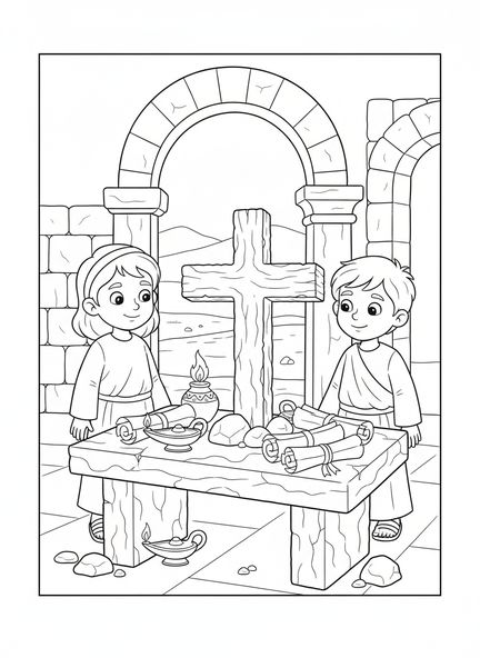 Symbole de croix de cendres, page à colorier pour les enfants de l'École du dimanche âgés de 5 à 12 ans.