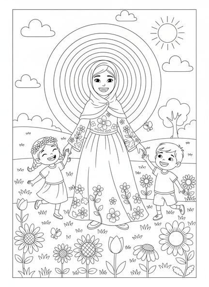 Uśmiechająca się Fatima, kolorowanka Fatimy dla dzieci w wieku 5-10 lat