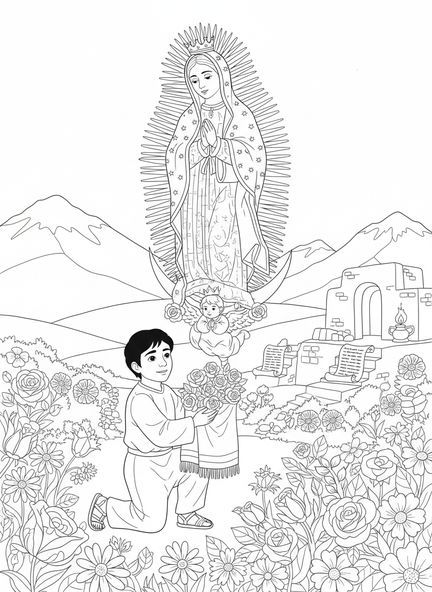 Matka Boża z Guadalupe, kolorowanka o Guadalupe dla dzieci w katechezie w wieku 5-12 lat.