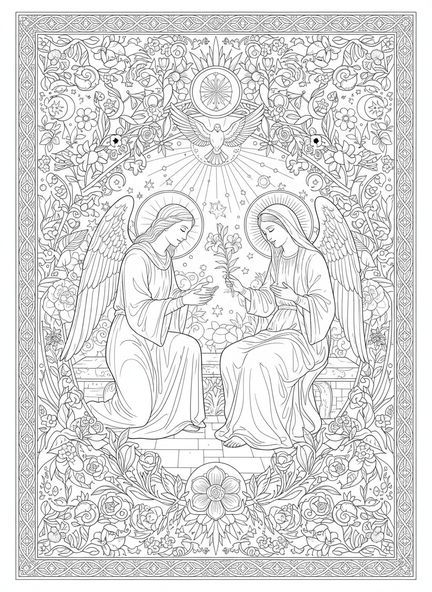 Engel Gabriel, Verkündigung an Maria Ausmalbild für Erwachsene im Bibel-Journaling-Stil