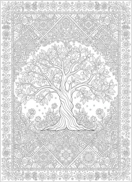 Majestätischer Olivenbaum, Ausmalbild Olivenbaum für Erwachsene im Bibel-Journaling-Stil