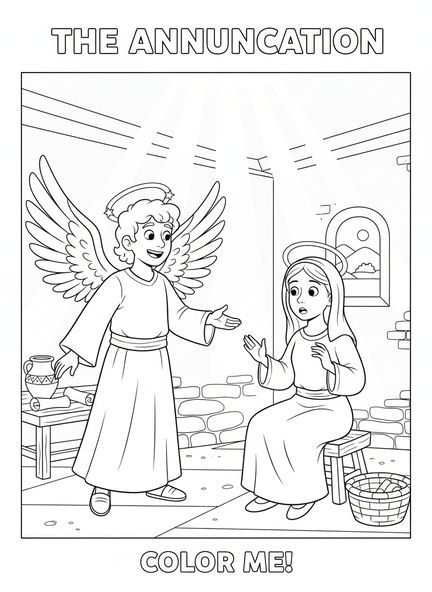L'ange Gabriel, page à colorier de l'Annonciation où l'ange Gabriel rend visite à Marie pour les enfants de 5 à 10 ans