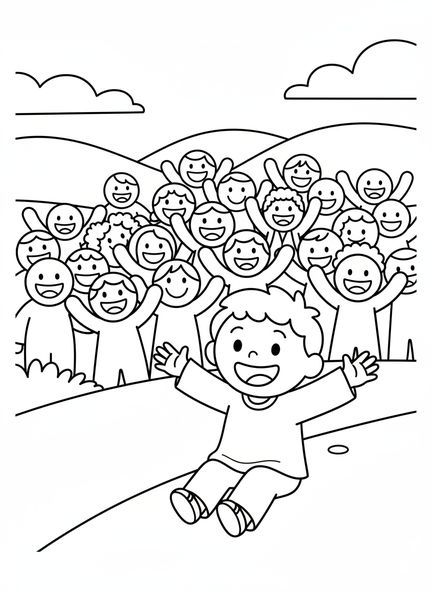 Bartimée souriant, page à colorier de Bartimée aveugle pour les enfants d'âge préscolaire de 3 à 5 ans