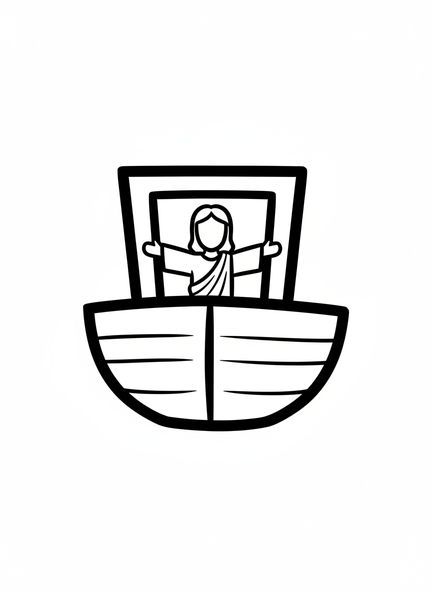 Desenho para colorir do barco gigante com Jesus acalmando a tempestade para crianças de 2 a 3 anos