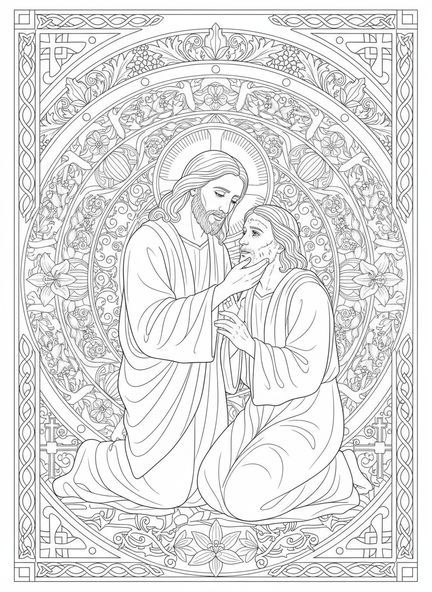Jésus touchant un lépreux, page à colorier sur la guérison du lépreux pour le journal biblique.