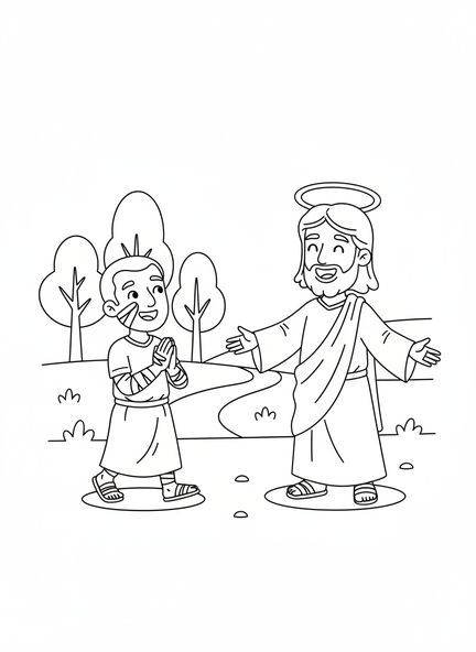 Lépreux avec une expression d'espoir, page à colorier Lépreux guérissant pour les enfants de 5 à 10 ans