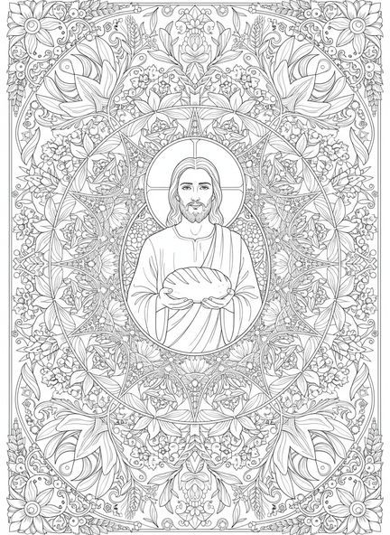 Jésus avec du pain, page à colorier sur les déclarations 'Je suis' pour le journal biblique des adultes