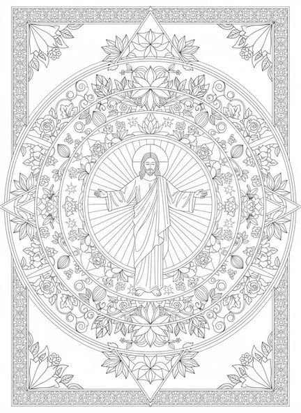 Jesús resplandeciendo con luz, página para colorear Jesús Luz del Mundo estilo para adultos en el diario bíblico.