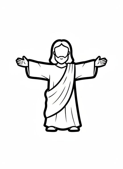Una figura gigante de Jesús con los brazos abiertos, página para colorear de Jesús con Niños para niños de 2 a 3 años