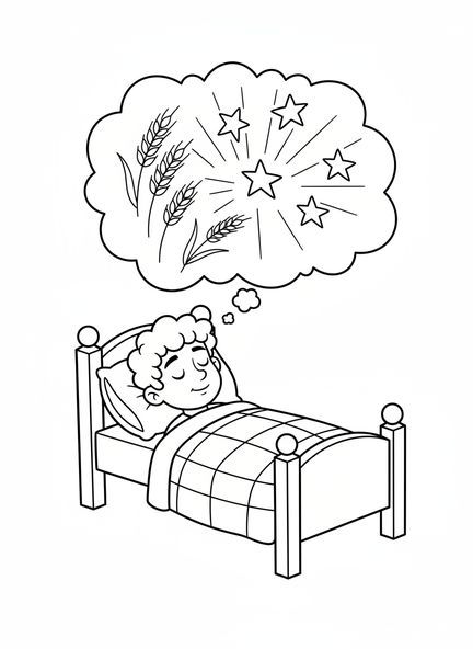 Joseph dormant, page à colorier sur le rêve de Joseph pour les enfants de 5 à 10 ans