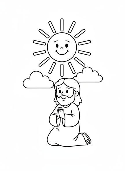 Jesús sonriente, página para colorear del Padre Nuestro para niños de 3 a 5 años