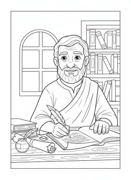 Lukas der Evangelist, Ausmalbild von Lukas für Kinder im Alter von 5-10 Jahren