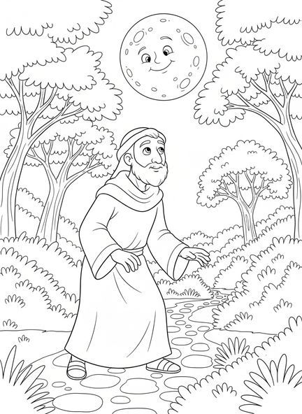Nicodème se faufilant dans la nuit, page à colorier Nicodème pour enfants de 5 à 10 ans