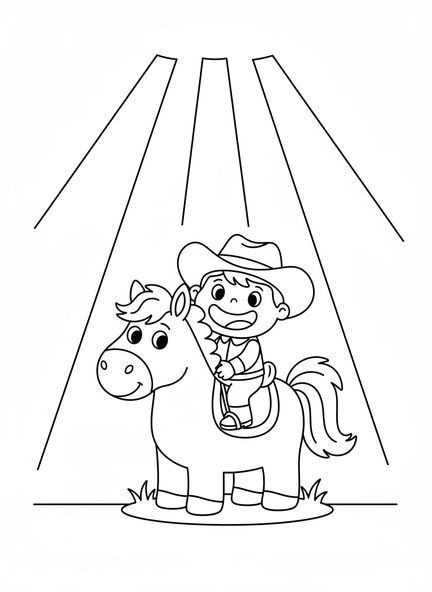 Pablo sonriente montando un caballo, página para colorear de la Conversión de Pablo para niños de 3 a 5 años